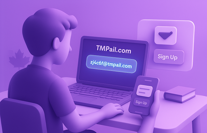User copying a temporary email from TMPail.com to sign up anonymously online