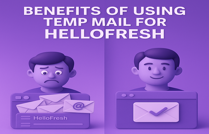Comparison of cluttered inbox vs clean inbox when using temporary email for HelloFresh sign-up.