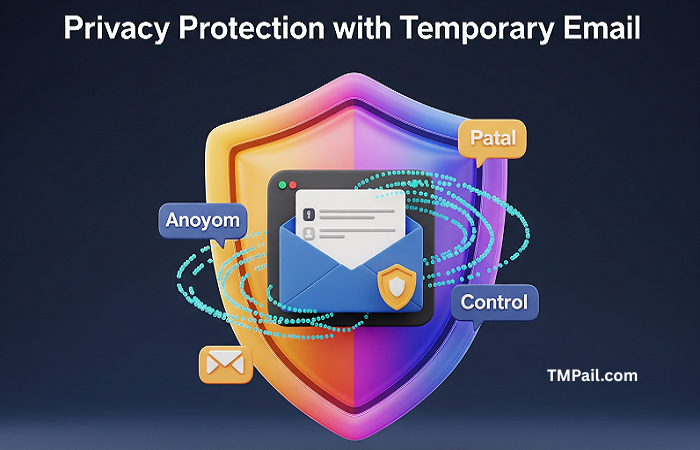 Illustration showing secure temporary email protecting user data from spam and phishing