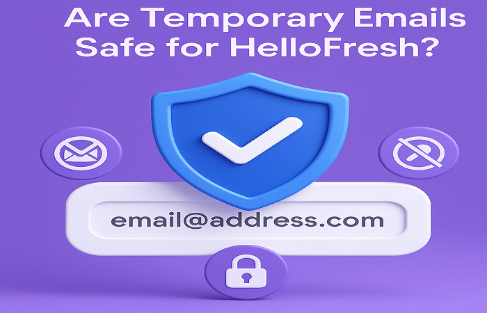 Visual showing security features like spam filtering and privacy protection for temporary HelloFresh email addresses